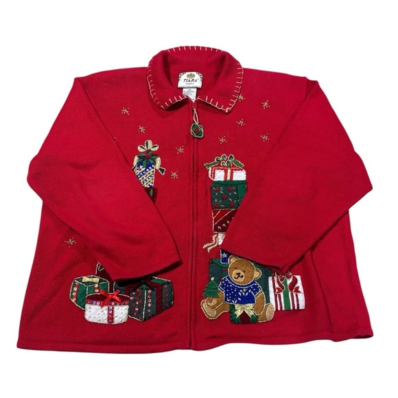 Vintage Tiara International Christmas Collection Zip Up Sweater Cardigan 2X - Picture 2 of 16